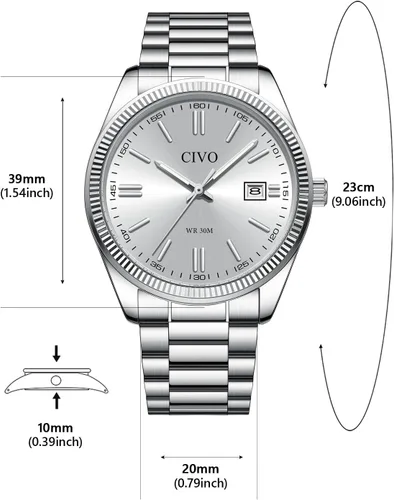 Vista 6 de CIVO Analog Mens Watches Silver: Wrist Watches with Date Easy to Read - Dress Stainless Steel Watch for Men Gifts for Husband Father at Birthday