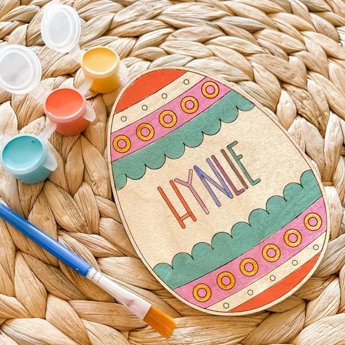 Vista 4 de Magic Lunar Kit de pintura de huevos de Pascua personalizado con nombre del niño, pinturas de pincel de huevo de madera, decoración de Pascua