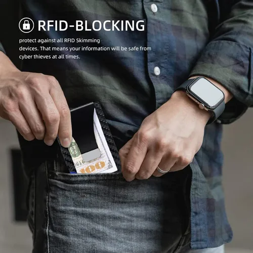Vista 4 de Comkey Billeteras minimalistas para hombre - Walle de fibra de carbono - Cartera RFID para hombre, Fibra de carbono, Minimalista
