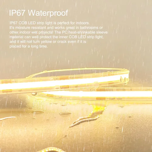 Vista 2 de Tira LED COB de 20 pies para exteriores IP67, impermeable, 6500 K de luz fría DC24V, tiras de cuerda LED flexibles con control remoto y aplicación