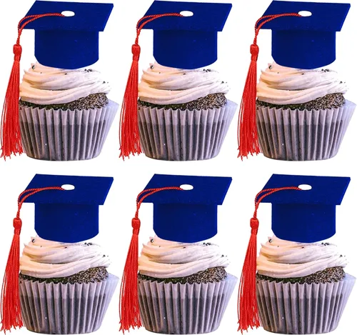 Vista 27 de Paquete de 24 adornos de graduación 3D 2024 para cupcakes 2024 con borlas doradas para fiestas temáticas de graduación 2024, suministros