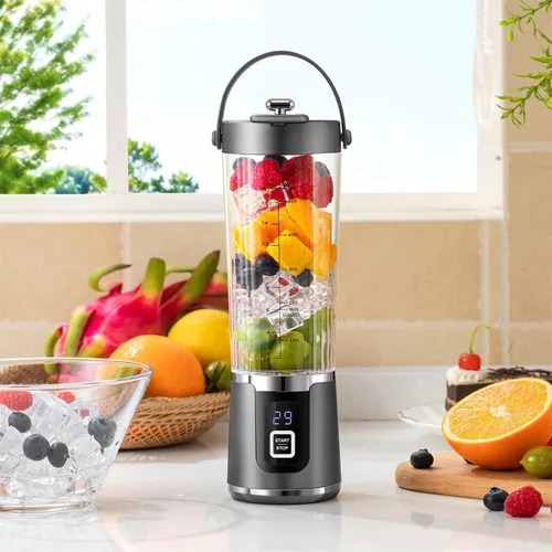 Vista 6 de Máquina de mezcla portátil de 200 W Copa 20.3 fl oz Exprimidor eléctrico Máquina Mezclador de frutas para batidos Multifuncional Smoothie Maker Negro