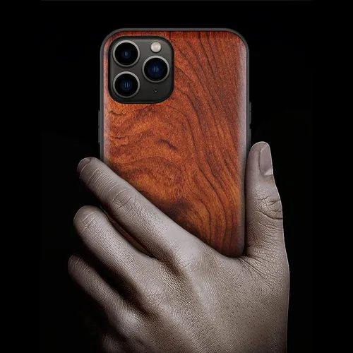 Vista 2 de Carveit Funda de madera para iPhone 11 Pro Max [madera real dura y TPU suave negro] a prueba de golpes, protector de madera único para teléfono