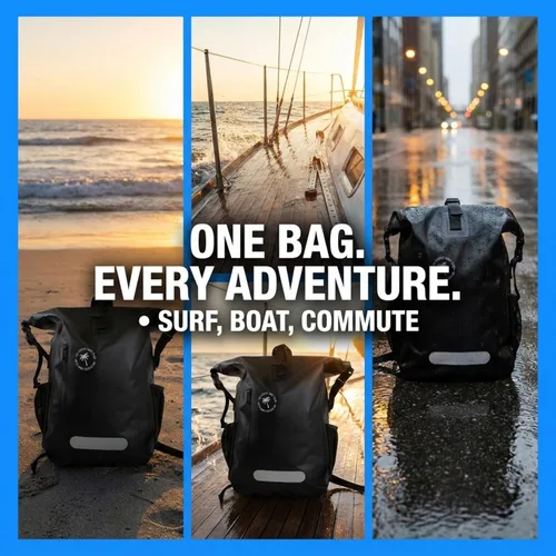 Vista 2 de Ho Stevie! Mochila de surf impermeable de 25 litros, diseñada para la aventura, cierre superior enrollable que mantiene tu equipo seco en la bolsa