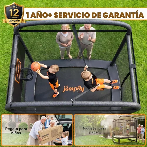 Vista 7 de jumpfly Trampolín rectangular de 6 pies para niños, trampolín para niños pequeños con columpio y aro de baloncesto, mini para interiores