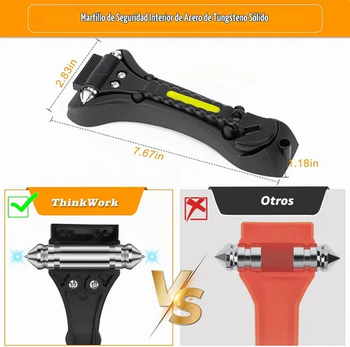 Vista 2 de THINKWORK 2 piezas 2 en 1 rompeventanas de coche con martillo de vidrio de Nuevo 2-negro