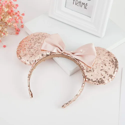 Vista 2 de Seamoy Diadema de orejas de Minnie con lentejuelas, diadema de orejas de ratón con lazo, accesorios para niñas, mujeres, adultos, niños, fiesta