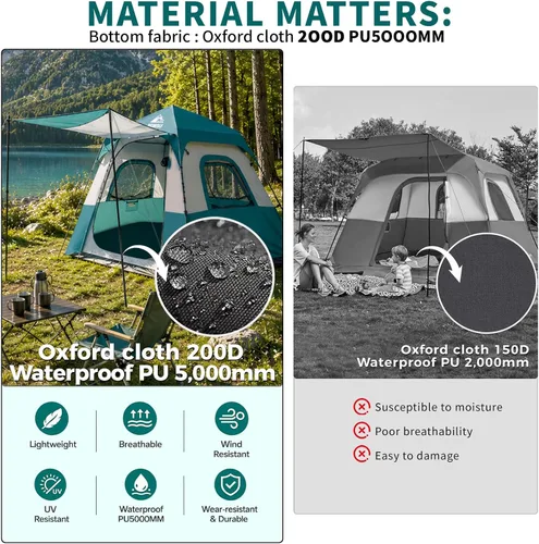 Vista 6 de Hewolf Instant Tent for 4-6 Person Camping, Waterproof Easy Pop Up Tent Sets Up in 60 Seconds for Family Outdoor Hiking & Backpacking with Carry Bag