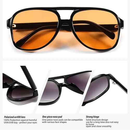 Vista 5 de Gafas de sol polarizadas estilo aviador retro vintage para mujeres y hombres, marco grande, gafas de sol cuadradas de los años 70, protección UV400