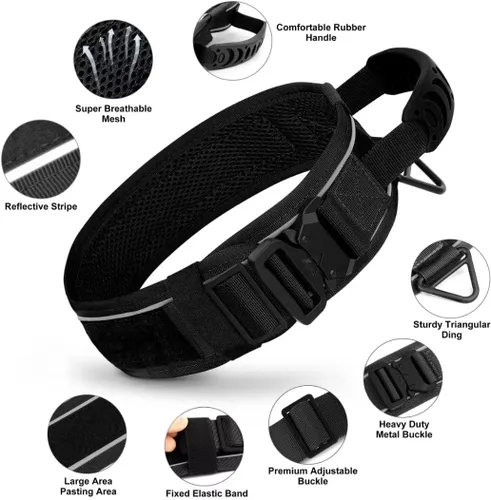 Vista 2 de Beirui Collar táctico de perro de 2.5 pulgadas con asa, resistente 2.6 in de ancho, collar táctico para perro con hebilla de metal fuerte, collar