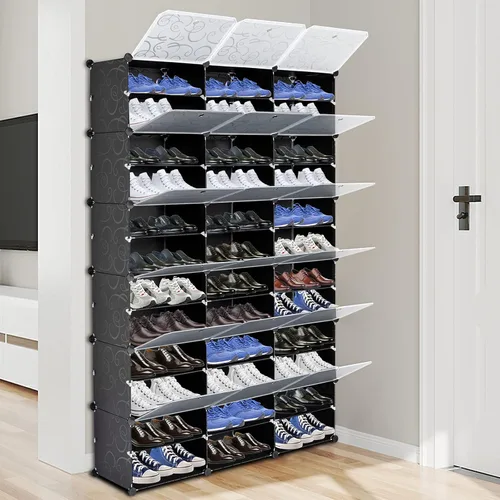 Vista 2 de Zapatero portátil de 12 niveles, 72 pares cubiertos de almacenamiento de zapatos, estante expandible de 36 rejillas para tacones, botas, pantuflas