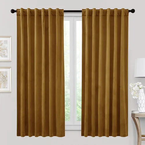 Vista 72 de RYB HOME Cortinas 100% opacas de terciopelo blanco para dormitorio, pestaña trasera y bolsillo para barra, aislamiento térmico, cortinas