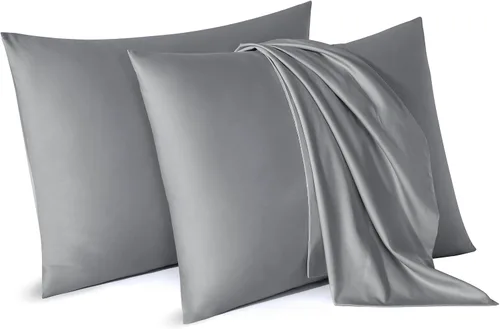 Vista 7 de CirclesHome Fundas de almohada tamaño King, fundas de almohada de mezcla de algodón satinado, fundas de almohada suaves y cómodas, protegen del Gris