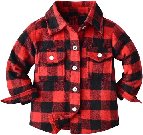 Vista 10 de IBAKOM Chaqueta a cuadros de manga larga con botones para bebés, niños y niñas, trajes de Navidad para otoño e invierno