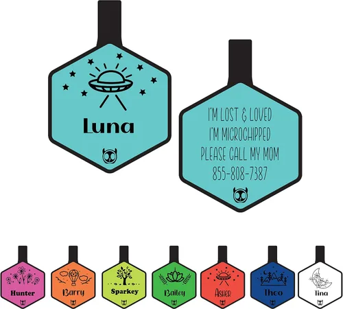 Vista 9 de Etiqueta de silicona silenciosa para perro personalizada con 5 líneas de identificación de mascotas grabadas profundas, duradera, sin sonido, diseño