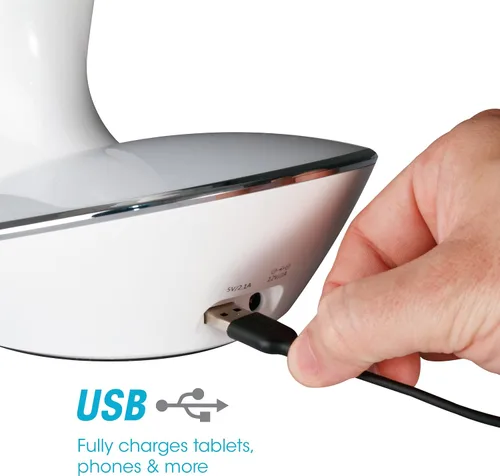Vista 7 de OttLite - Lámpara LED de escritorio con base que cambia de color y puerto USB, color blanco LED de luz natural Base que cambia de color 3