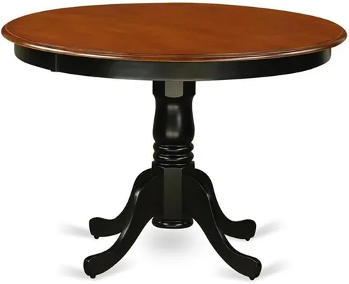 Vista 3 de East West Furniture HLNO3-BCH-W Juego de mesa y sillas de cocina de 3 piezas contiene una mesa de comedor redonda con pedestal y 2 sillas