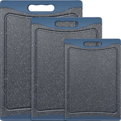 Vista 8 de Tablas de cortar extra grandes, tablas de cortar de plástico para cocina (juego de 3) tabla de cortar para lavavajillas con ranuras para jugos, asas