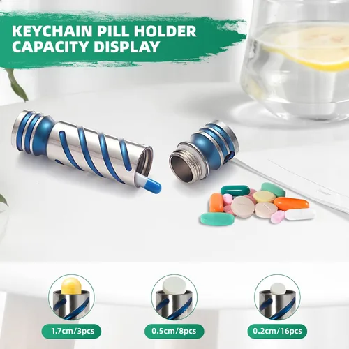 Vista 3 de JJFox Pastillero para llavero, pequeño contenedor de pastillas de titanio, pastillero, collar, contenedor de píldoras, llavero, portátil, Edc