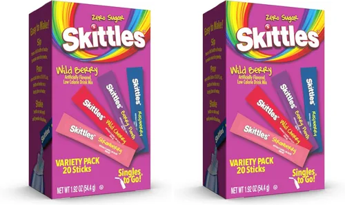 Vista 7 de Skittles Singles To Go Paquete Surtido, Mezcla de Bebida en Polvo Watertok, Cero Azúcar, Bajas Calorías, Incluye 4 Sabores, 1 Caja