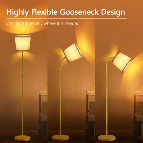 Vista 4 de AUQUEE - Lámpara de pie LED, lámpara de pie ajustable con pantalla de lino para sala de estar, luz de lectura moderna de cuello de ganso ajustable