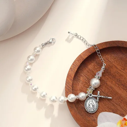 Vista 3 de C-leen Regalos de primera comunión para niñas, pulsera de cruz para la primera comunión, regalos religiosos para adolescentes, regalos