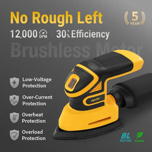 Vista 3 de Lijadora de detalles inalámbrica sin escobillas compatible con batería Dewalt de 20 V MAX (solo herramienta), lijadora de esquina ligera con caja
