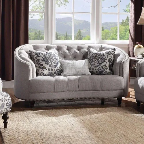 Vista 2 de ACME Saira - Sofá de dos plazas con 3 almohadas en tela gris claro