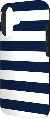 Vista 2 de Azul marino blanco rayas geométricas femeninas rayas preppy rayas caso para iPhone 17