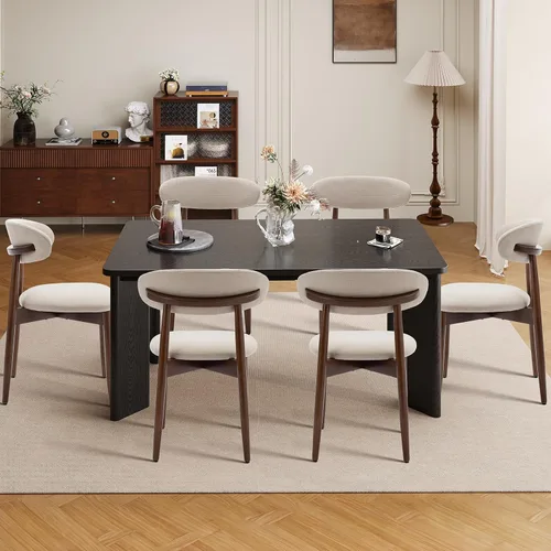 Vista 7 de MALOL Juego de mesa de comedor rectangular de 5 piezas para 4, mesa de cocina industrial de 63 pulgadas con 4 sillas de comedor tapizadas de madera