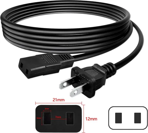 Vista 2 de Cable de alimentación de CA cuadrado de 2 clavijas de 8 pies para Roland FP-8 JX-8P JX-10 EP-50