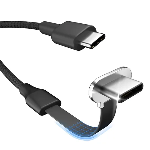 Vista 8 de Cable de carga USB C, paquete de 2 cables de carga tipo C de 1 pie y 60 W, puerto C plano de 90 grados, transferencia de datos de alta velocidad