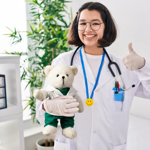 Vista 2 de HollyHOME Oso de Peluche Doctor Oso de Peluche en Batas y Bata Blanca Regalos para Médicos Estudiantes y Niños 16 Pulgadas, Crema