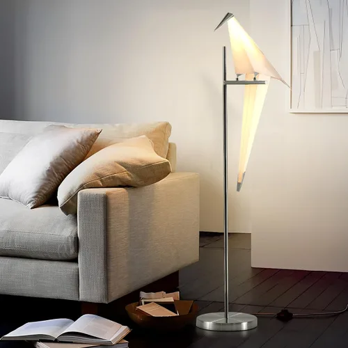 Vista 6 de Lámpara de pie LED moderna de 62 pulgadas con forma de pájaro para sala de estar, lámpara de pie plateada moderna con luz de piso de pájaro