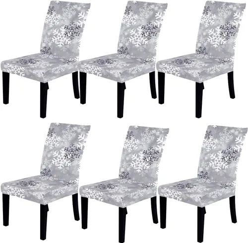 Vista 6 de Andreannie Juego de 6 fundas para sillas de comedor de Navidad, fundas elásticas extraíbles para sillas de comedor, fundas protectoras decorativas