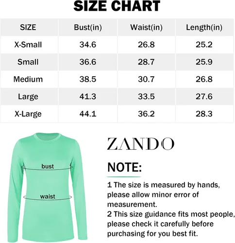 Vista 7 de Zando Camiseta de manga larga UPF 50+ con protección solar de secado rápido, ligera, cuello redondo, UV