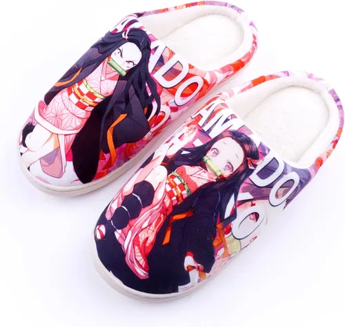 Vista 4 de Roffatide Anime Demon Slayer Fuzzy Slippers House Open Back Slippers Closed Toe Slippers Lightweight Rubber Sole Slippers