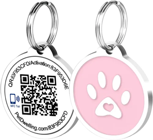 Vista 9 de Pet Dwelling Etiquetas inteligentes de identificación de mascotas QR + NFC para perros, duraderas e impermeables, etiquetas inteligentes