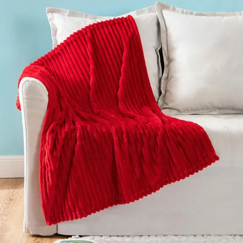Vista 23 de MIULEE Manta de forro polar, duradera, afelpada, extra suave, cálida, acogedora, manta de franela a rayas rojas burdeos para sofá, cama, 30 x 40