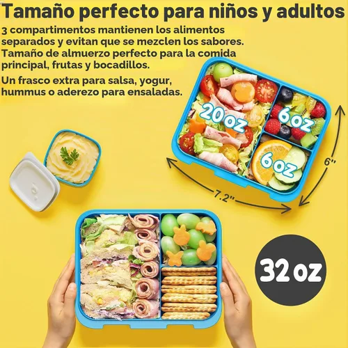 Vista 7 de Fimibuke Lonchera Bento de 32 onzas para niños con termo de 12 onzas, bolsa de almuerzo aislada y bolsa de hielo, contenedor de comida de 3