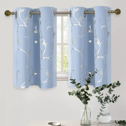 Vista 90 de BUHUA Juego de 2 paneles de cortinas opacas con estampado de vid plateada, cortinas con aislamiento térmico para oscurecer la habitación