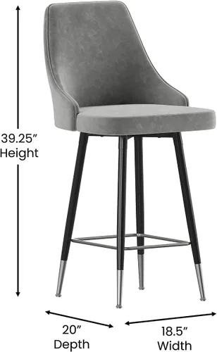 Vista 3 de Flash Furniture Shelly - Juego de 2 taburetes de bar comerciales de altura de mostrador, tapicería LeatherSoft gris, marcos de metal negro, 26