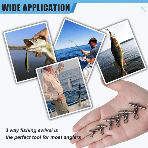 Vista 7 de Línea cruzada de pesca giratoria de 3 vías, 40 piezas de manga en forma de T, grúa de engarzado resistente, giratoria, de latón, triples giros