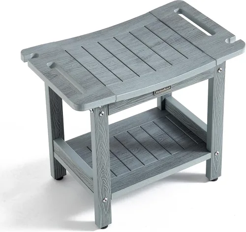 Vista 8 de Banco de ducha para afeitarse las piernas, taburete de ducha impermeable para ducha interior con asas y soporte para cabezal de ducha, silla de Negro