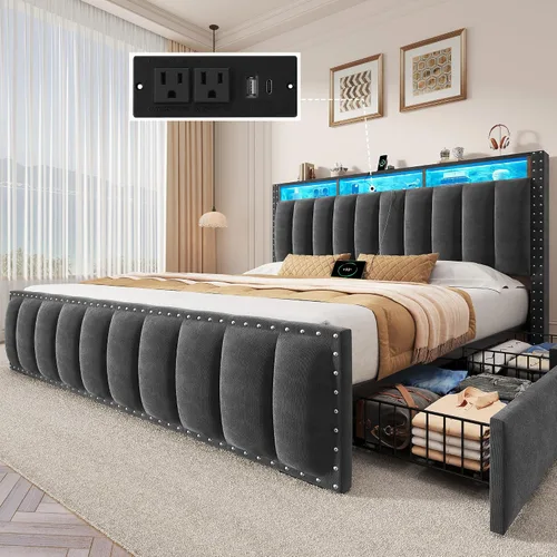 Vista 10 de YITAHOME Queen Size Bed Frame with 4 Storage Drawers and RGB LED Lights Negro