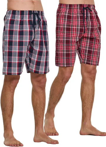 Vista 3 de Pantalones cortos tejidos de popelín 100% algodón a cuadros de los hombres