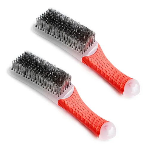 Vista 6 de 1 cepillo de acero azul de acero resistente al carbono y alambre de acero inoxidable Scratch Brush con mango ergonómico de goma