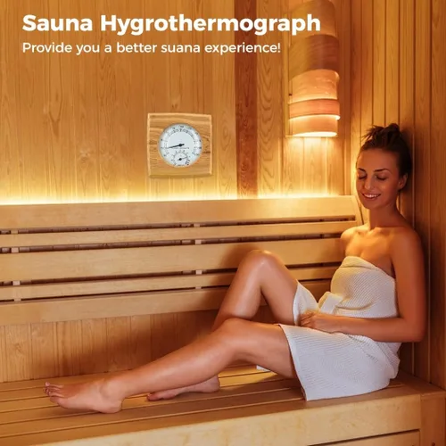Vista 2 de Homaisson 2 en 1 higrotermógrafo de sauna de madera, termómetro e higrómetro de sauna, medición de temperatura de humedad interior,