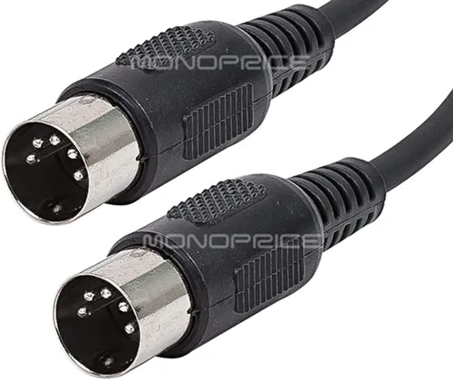 Vista 2 de Cable MIDI Monoprice - Conectores DIN de 5 pines, blindados, carcasas de conectores moldeadas, 28 AWG, 10 pies, negro