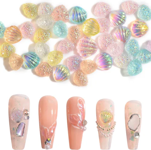 Vista 12 de 60 dijes de uñas de estrella de mar, aleación de verano, 3D, para decoración de uñas temática de playa, arte de uñas y fabricación de joyas